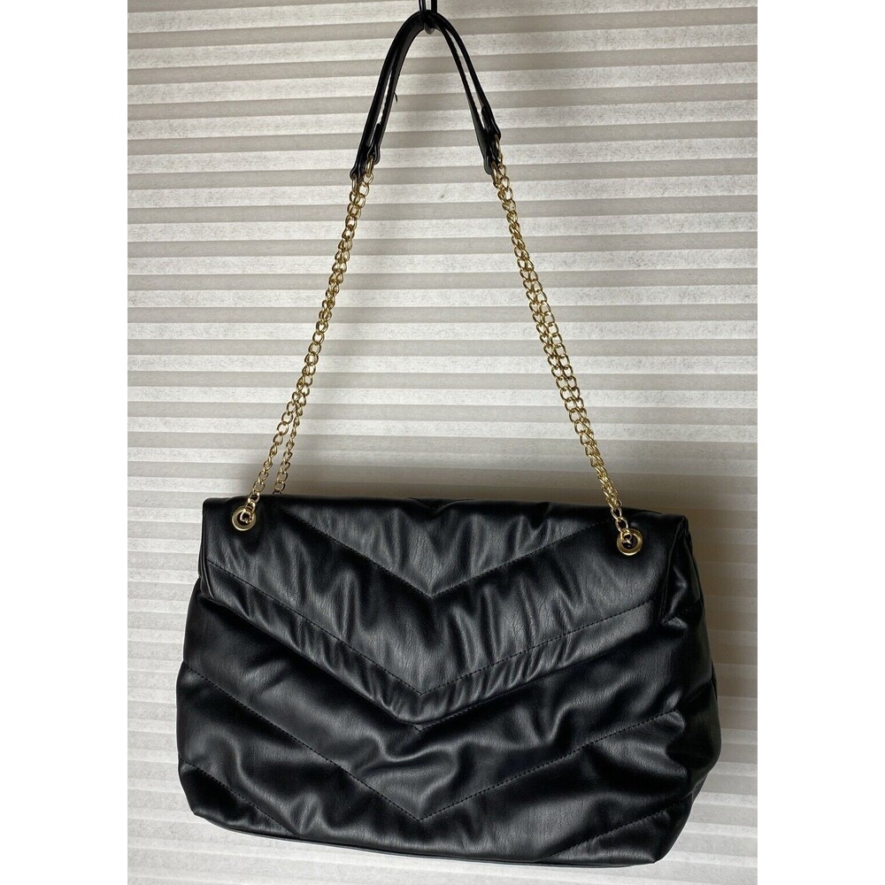 Black Envelope Purse Adjustable Chain Straps Inside Zipper Pocket 14X10